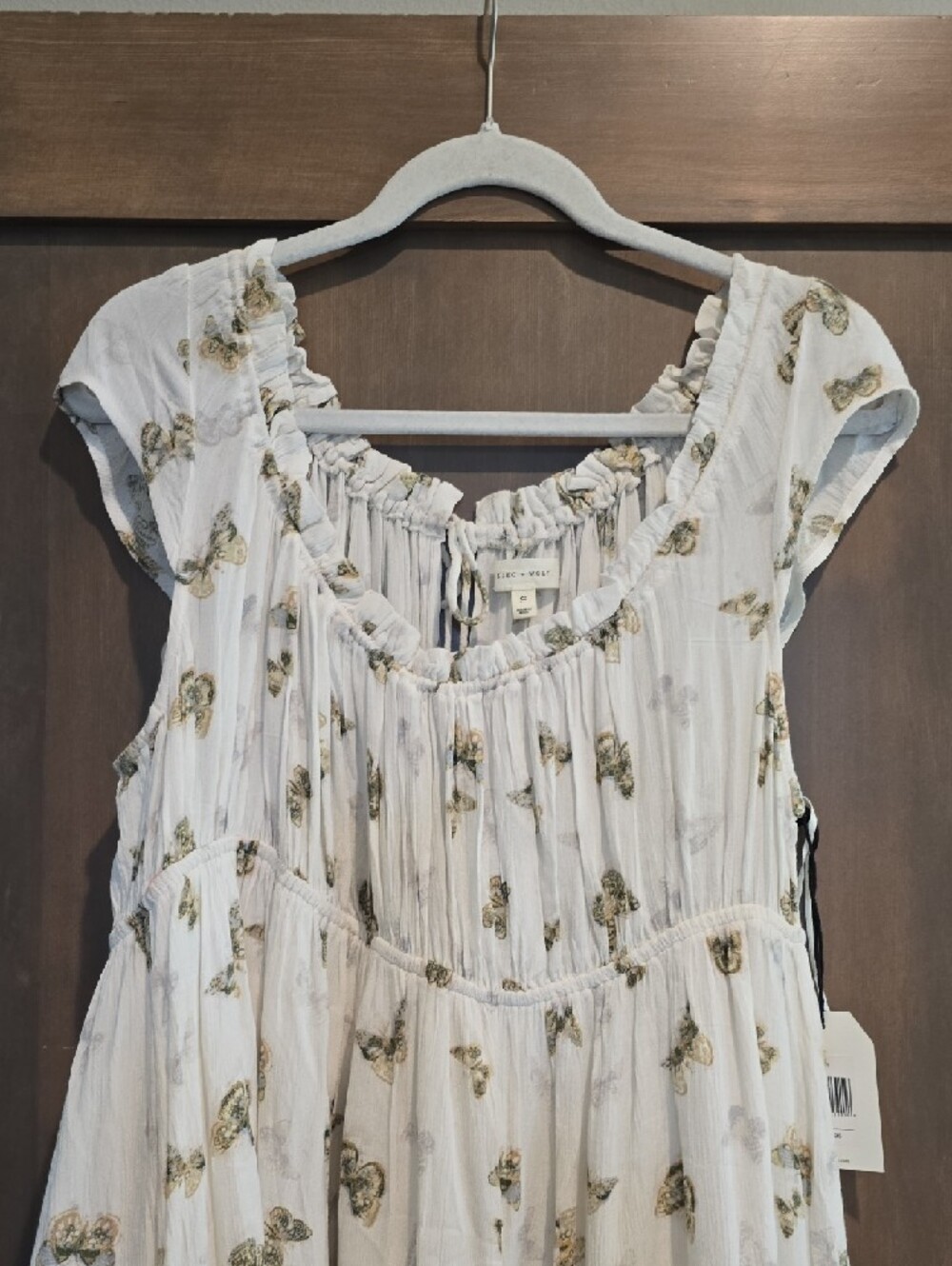 Light Buttercream Butterfly Print Summer Dress, Cleo + Wolf, NWT, Small - Picture 3 of 11